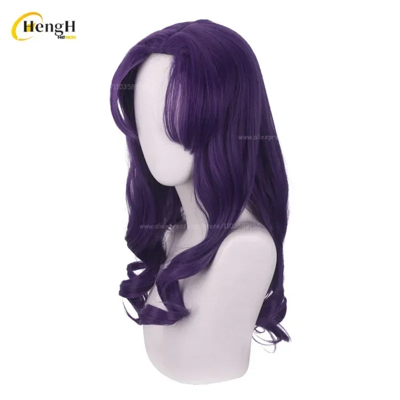 In Stock Anime Synthetic EVA Katsuragi Misato Katsuragi 55cm Long Purple Wavy Hair Cosplay Wig Heat Resistant Hair Party Wigs