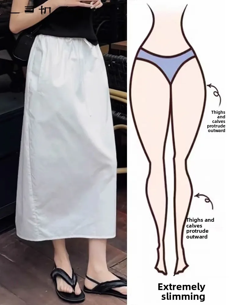 

White Dstring Pleated Skirt High Waist A-Line Midi Skirt Korean Sle Commute f Body Skirt Summer Daily Wear Women's Ca...