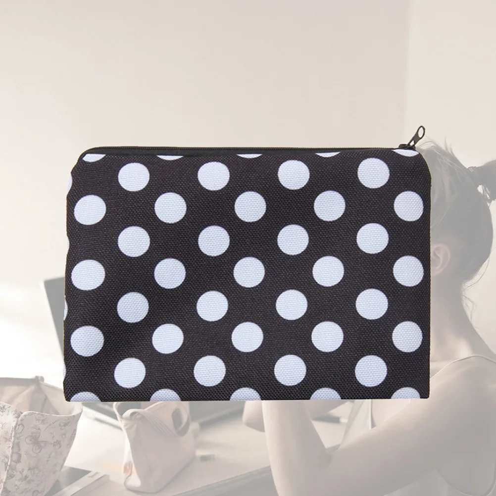 

1Pcs White Round Dots Storage Bag Compact Lightweight Travel Makeup Pouch Multi-Functional Pen Organizer Convenient