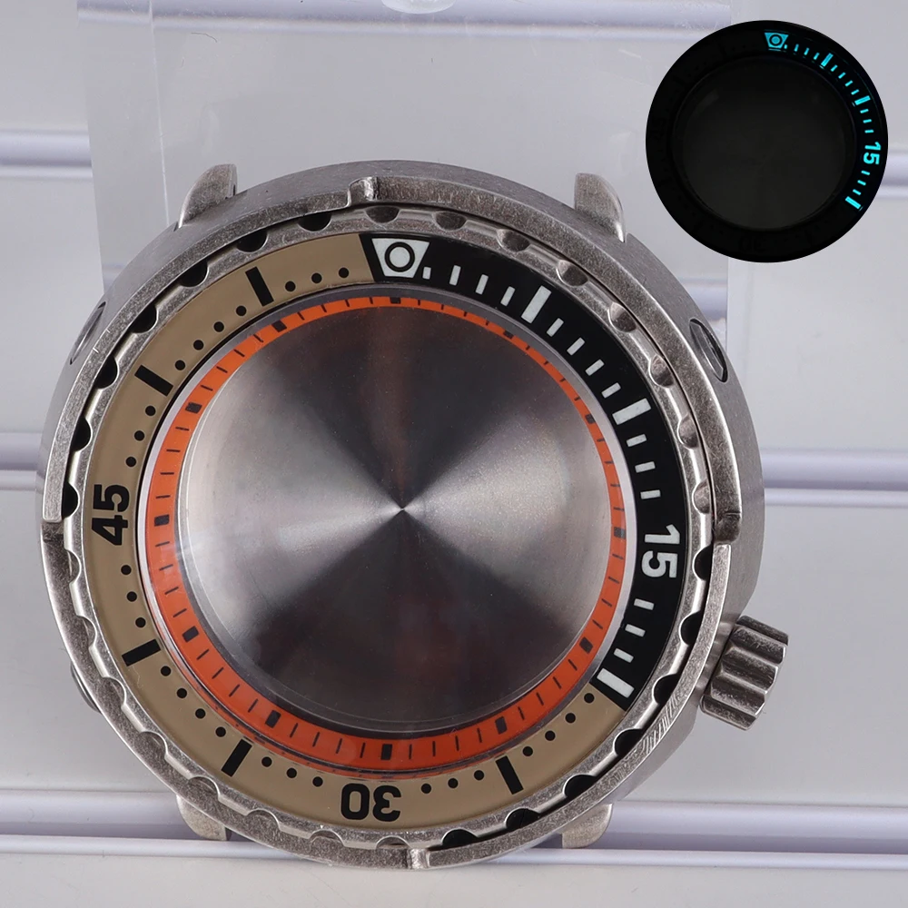 

47mm Steel Watch Case Sapphire Crystal For NH35 NH36 NH38 Movement Modified Tuna Canned C3 Bezel Replace Parts 200M Waterproof