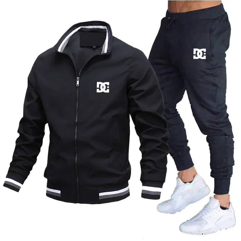 

Spring New Men's Suit Jacket and Sweater Two-Piece Set Casual Spliced Pants Baseball Stand Collar High Quality Jogging Jacket