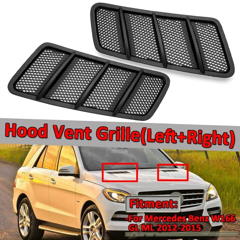 2X Side Hood Air Vent Grille Cover for Mercedes-Benz W166 ML GL Cl 2012-2015 1668800105 1668800205