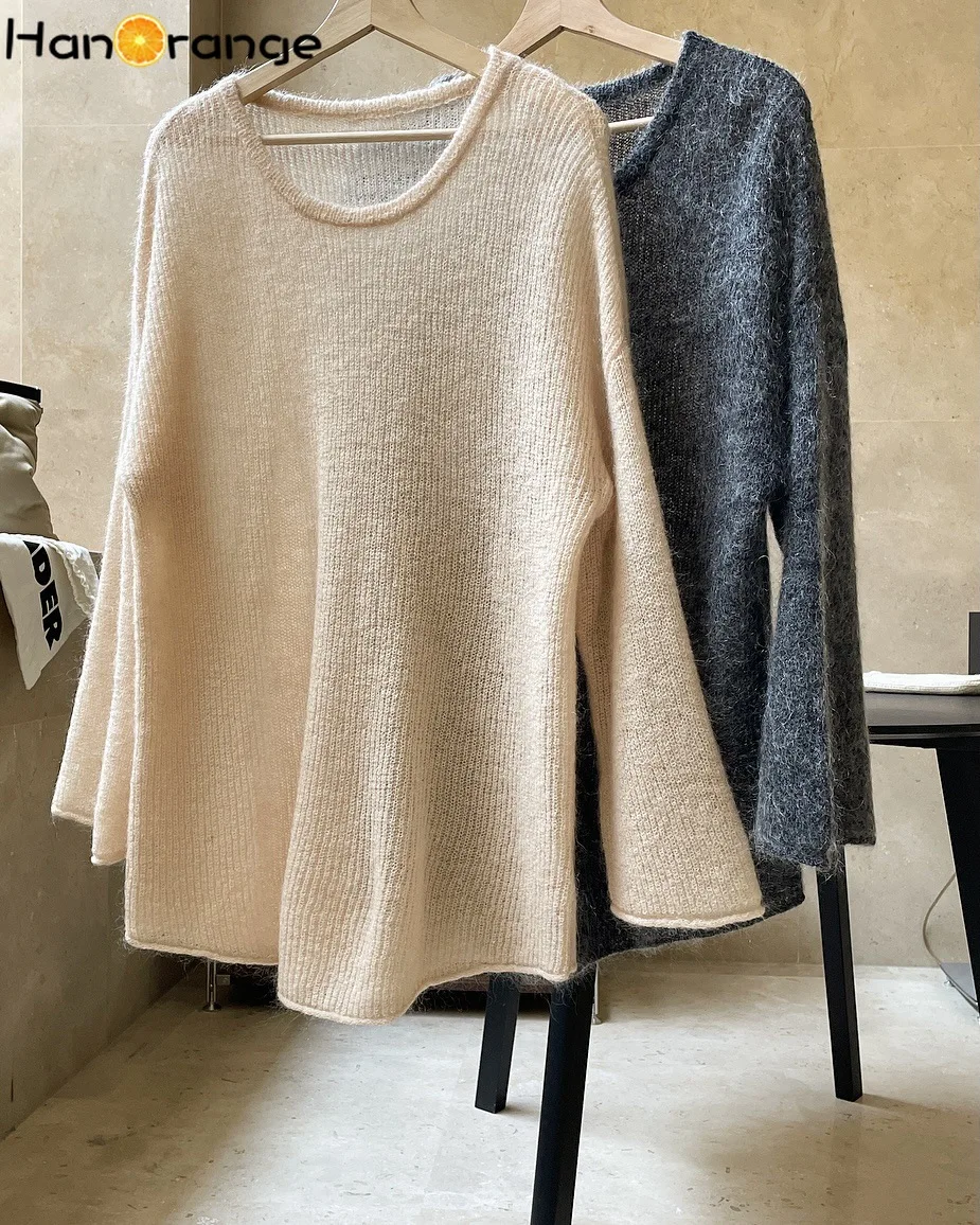 HanOrange 2024 Spring Women Wool Sweater Lazy Style Mohair O-neck Pullover Loose Soft Comfortable Casual Knitted Top Women