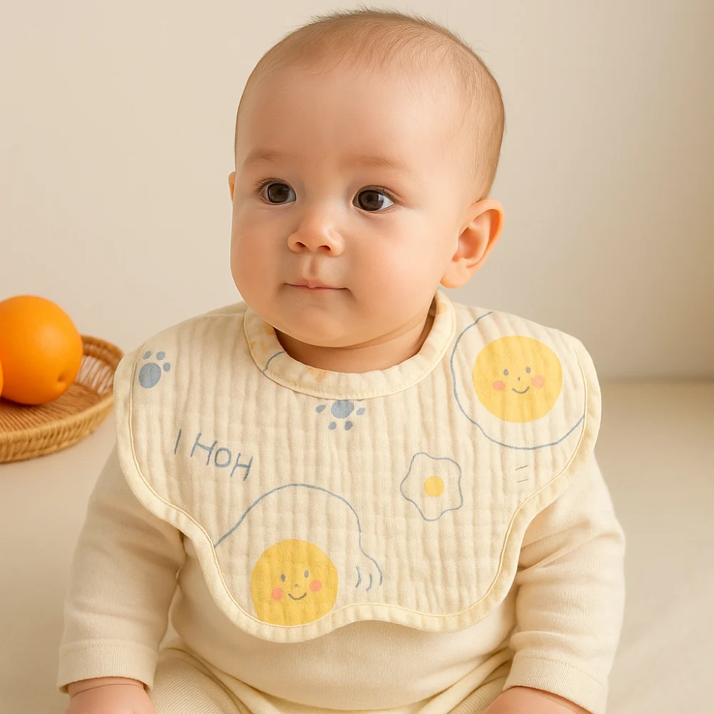 

Soft Cartoon Anti-vomiting Bibs Cotton Yarn Rotatable Baby Drooling Bibs Round Neck Flower Shape Baby Cotton Bibs Infant