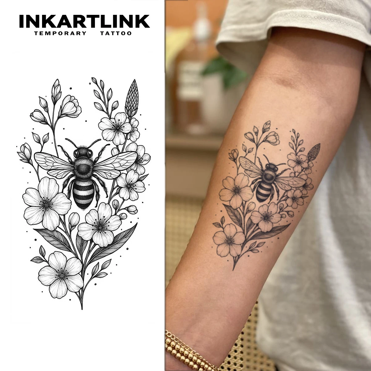 

INKARTLINK Bee Bouquet Juice Tattoo Patch Waterproof Continuous Color Rendering 1-2 Weeks Essential for Trendy People
