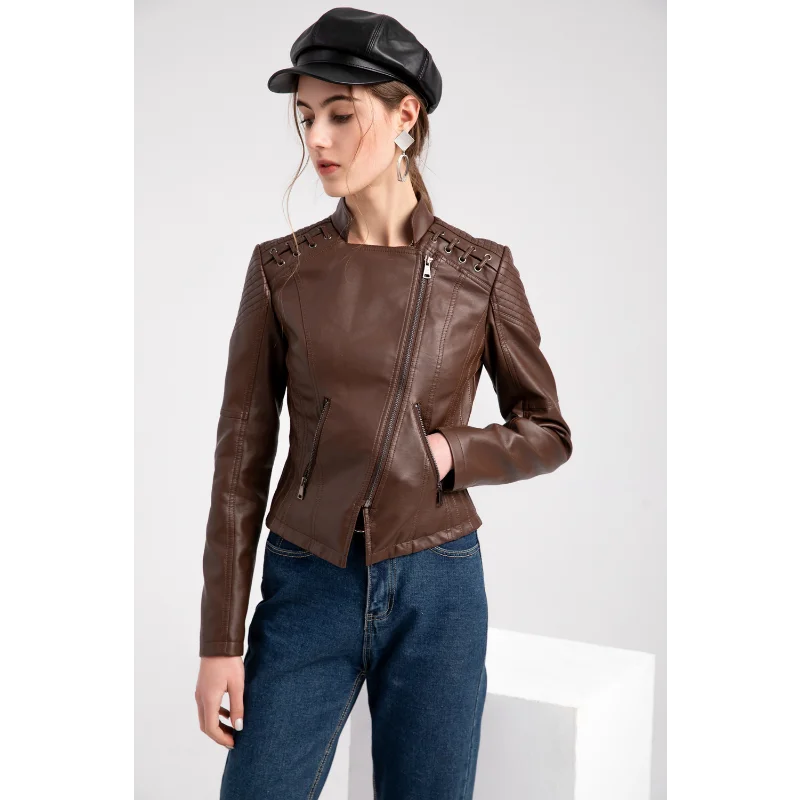 Giacca in pelle per donna 2024 taglia europea nuova primavera autunno signora cappotti corti Slim sottile Pu ritagliata abbigliamento Casual top moda