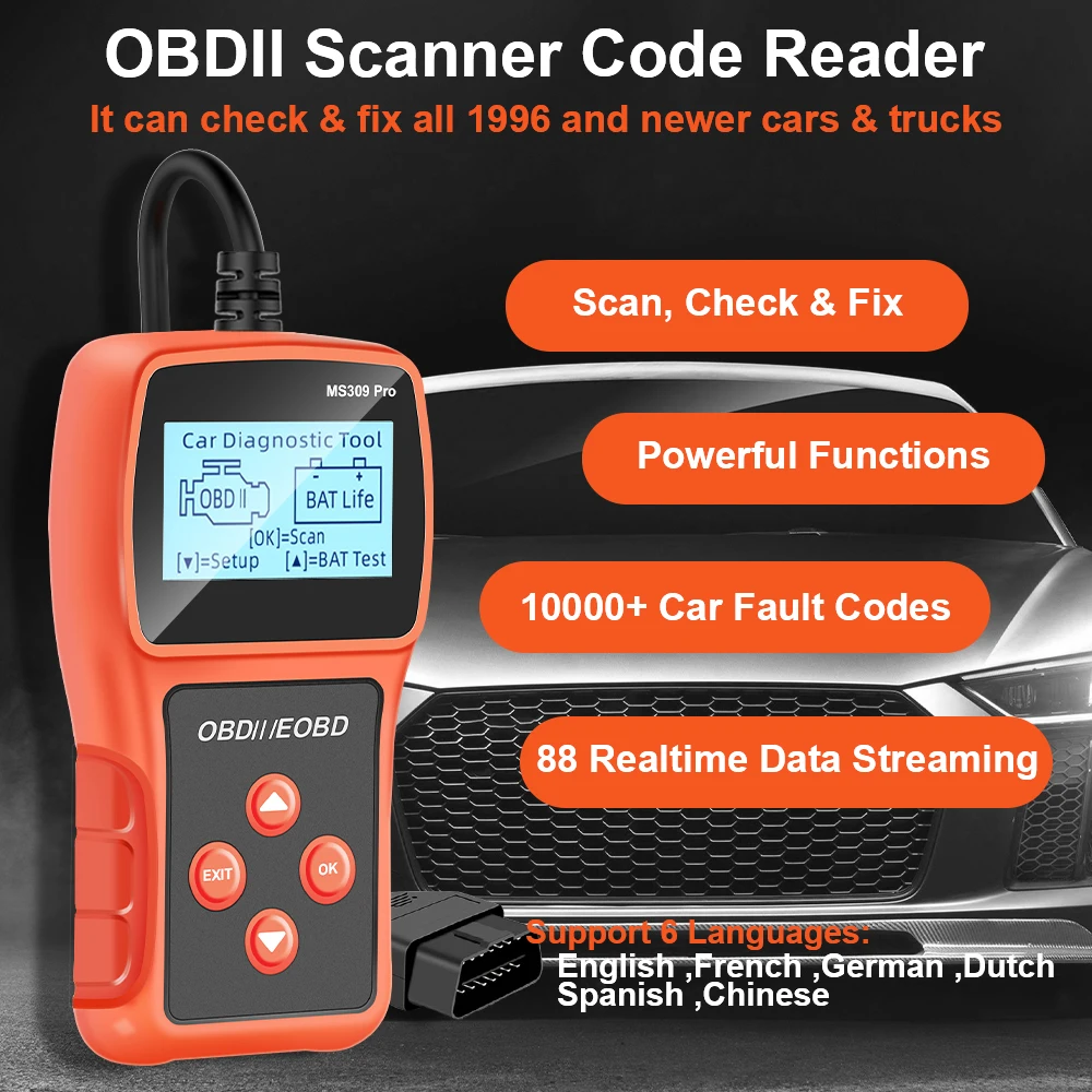 2025 قارئ رمز البيانات الحية جهاز اختبار بطارية متعدد اللغات نظام المحرك فحص obd2 الماسح الضوئي MS309PRO أداة تشخيص السيارة #4