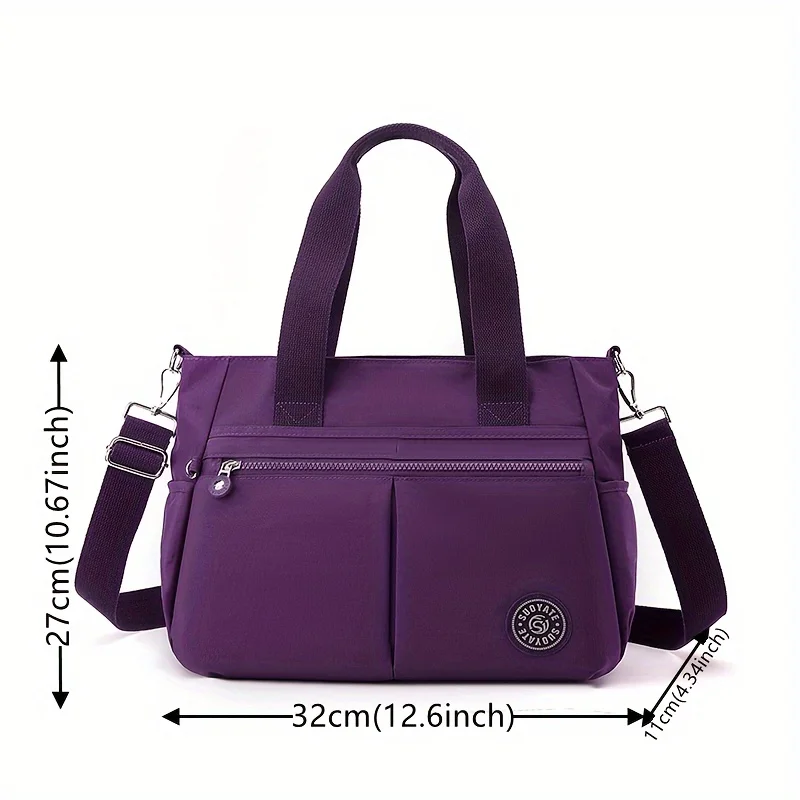 Schicke Damen Nylon Umhängetasche mit Verstellbarem Riemen Reißverschluss Vielseitige Einfarbige Schultertasche für den Alltag – Detail 1