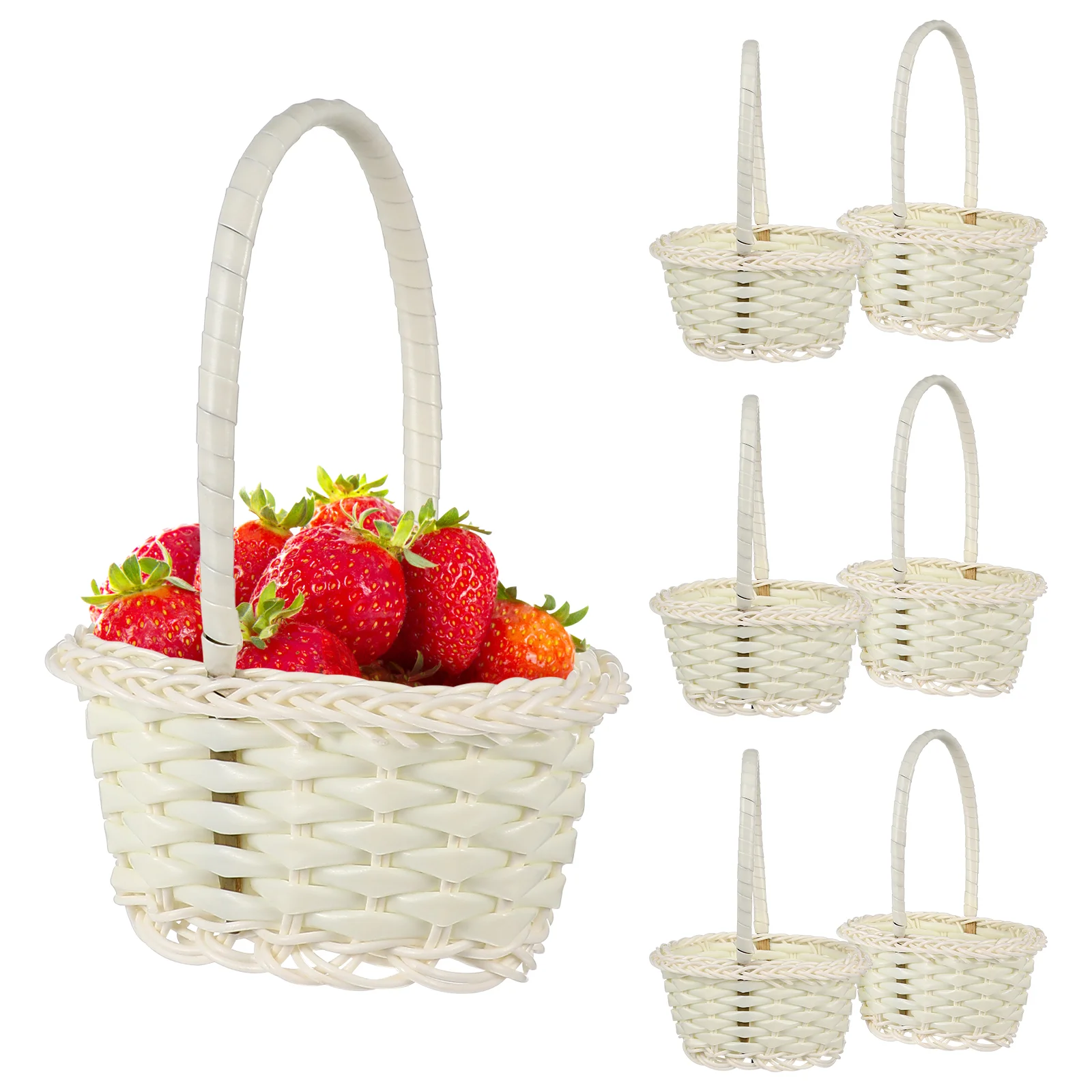 

10 Pcs Rattan Shopping Basket White Wicker Baskets Easter Cabilockwoven Mini Handheld Round with Handles Fruit