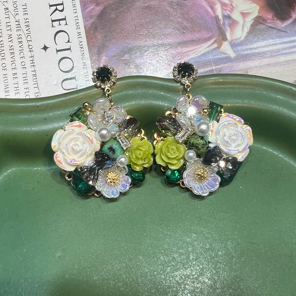 Monet Garden handmade flower earrings spring and summer new versatile flowers fashion simple light luxury S925 earrings