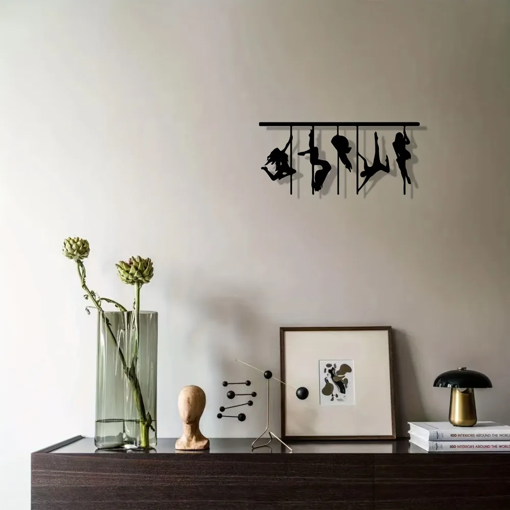 1 pieza de arte de pared de metal con figura de bailarina de barra de hierro negra, estatua de acróbata femenina en pose de manos en el aire, espalda curvada y piernas abiertas, decoración para gimnasio, estudio y fitness