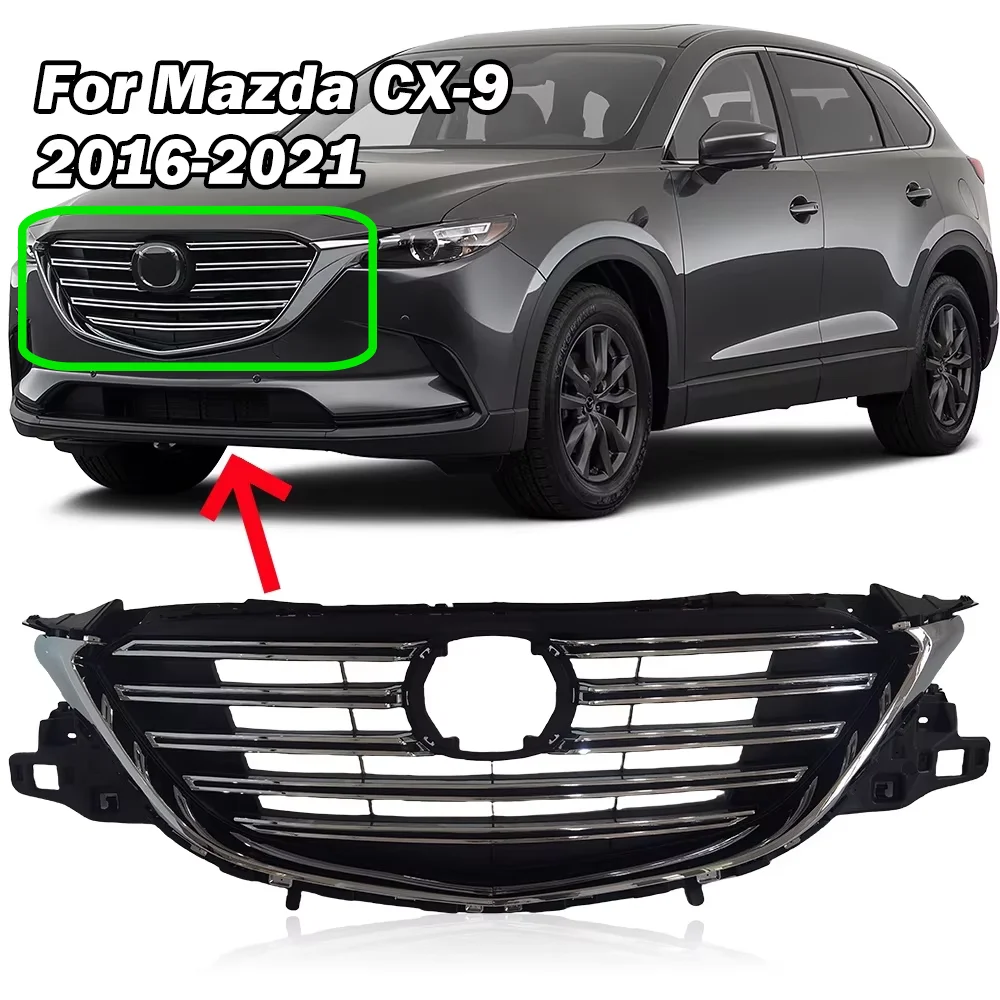 

Front Bumper Grille for Mazda CX-9 2016 -2021 ABS Replacement with Chrome Trim Racing Grills TN44-50-710E cars accessories