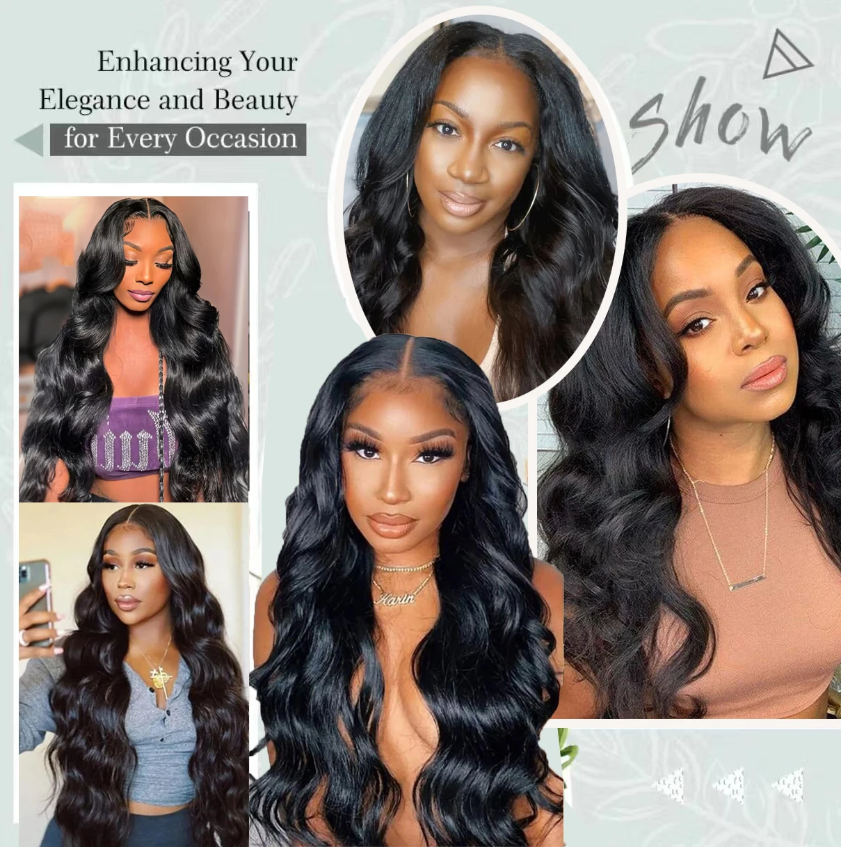 Getarme V Part Wig - Body Wave Hair Black Full Machine Made V Part 100% Human Hair 8-24 Inch V Shape Wig Clip in Half Wigs