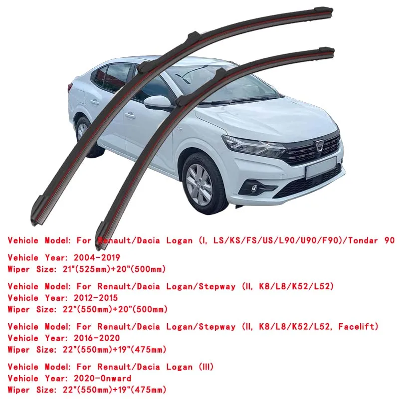 For Renault Dacia Logan Stepway Pick Up Estate K8 L8 L52 K52 2015 2016 2017 2018 2019 2020 Car Double Rubber Windshield Wiper