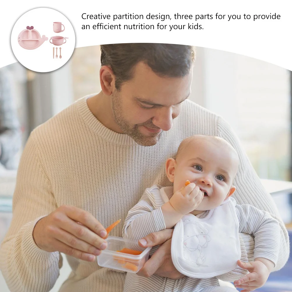 

1Set Whale Baby Dish Set Unbreakable Divided Toddler Plate Safe High Elastic Non Slip Kids Tableware for Infant Feeding