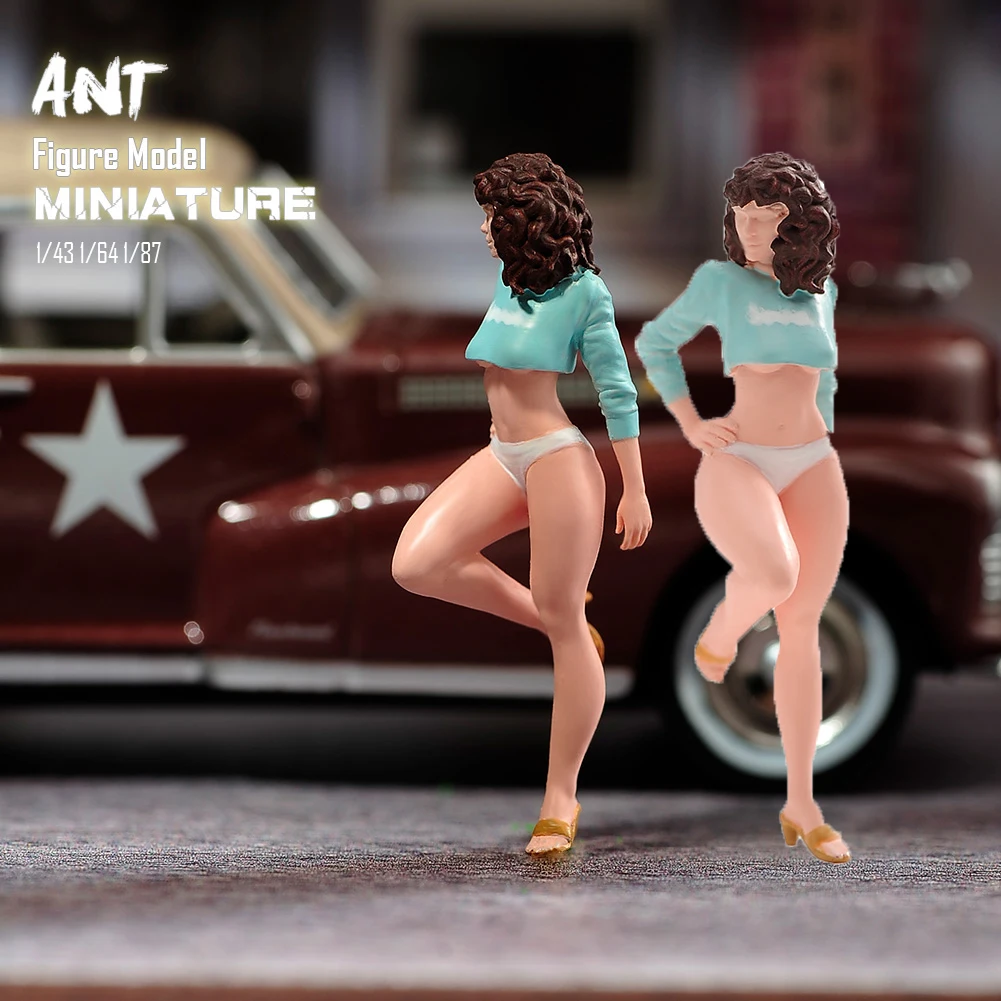 Pretty Miniature Model 1/43 1/64 1/87 A Sexy Female Model Leaning Against The Car The Painted Figure Model Toys View Decoration