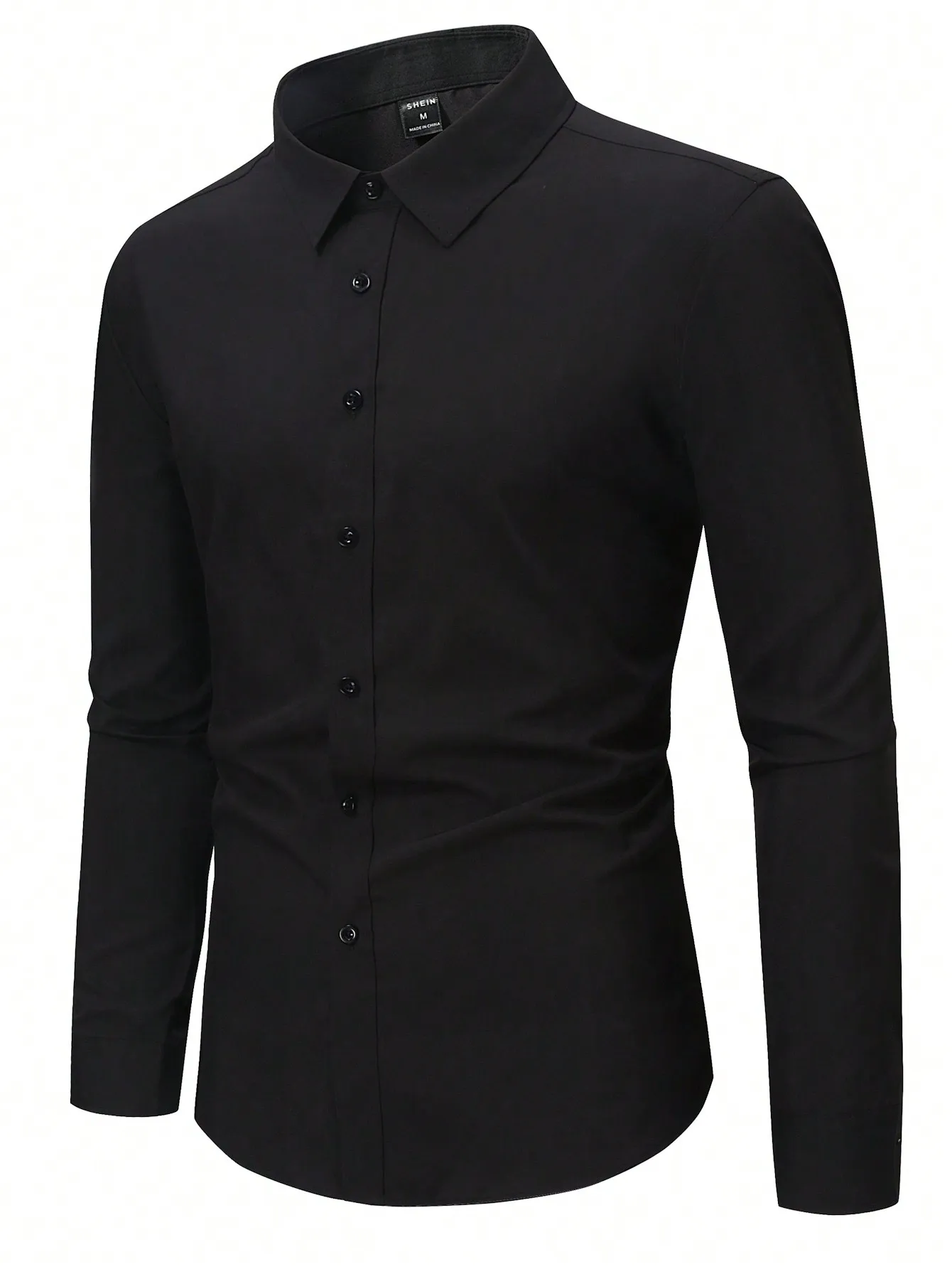 

Men's Solid Black Slim Fit Long Sleeve Button Up Dress Shirt