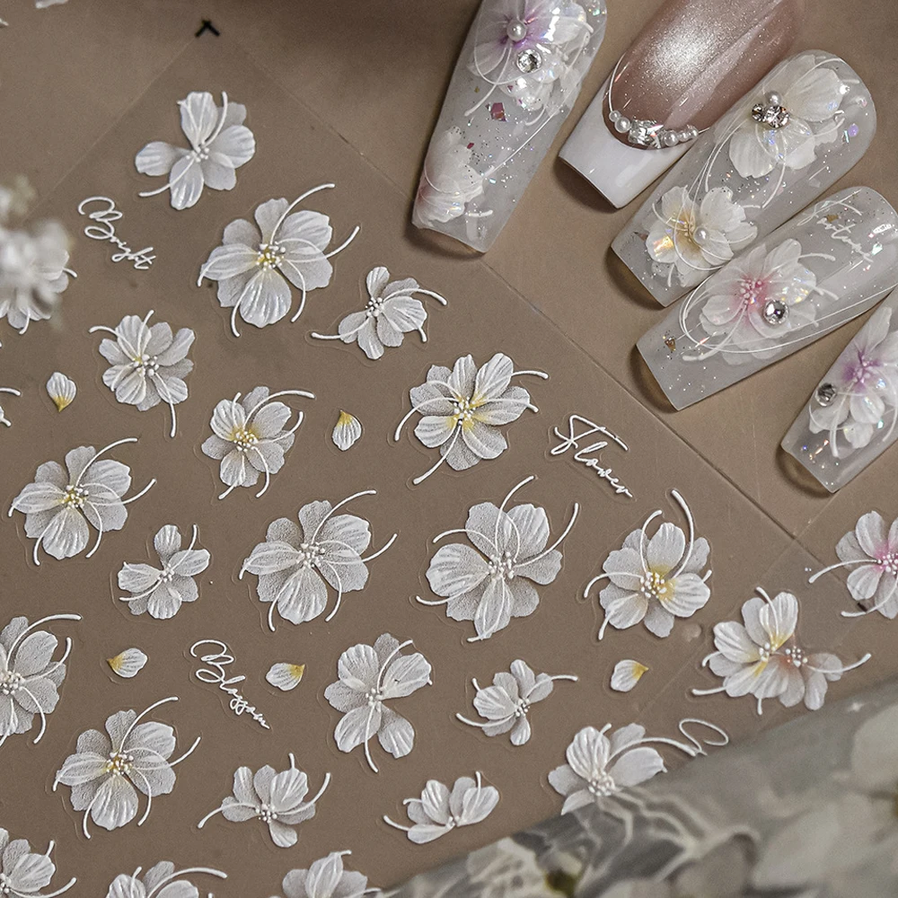 Frühling Kamelie Pfingstrose Lilie Tulpe blühende Blumen Blütenblatt Floral rosa weiß charmante 5D Nail Art Aufkleber Strass Maniküre Aufkleber