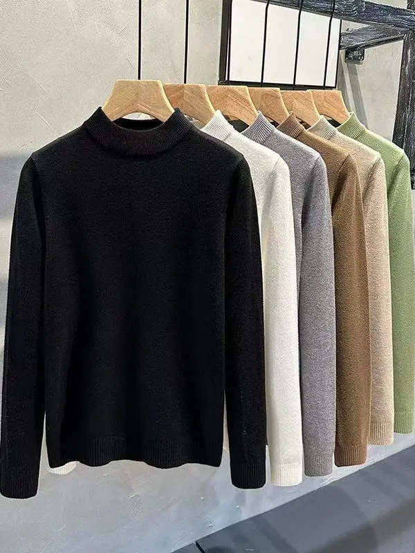

Мужской вязаный свитер с высоким воротником, приталенный, теплый, базовый, в корейском стиле, повседневный, с длинным рукавом, для осени и зимы