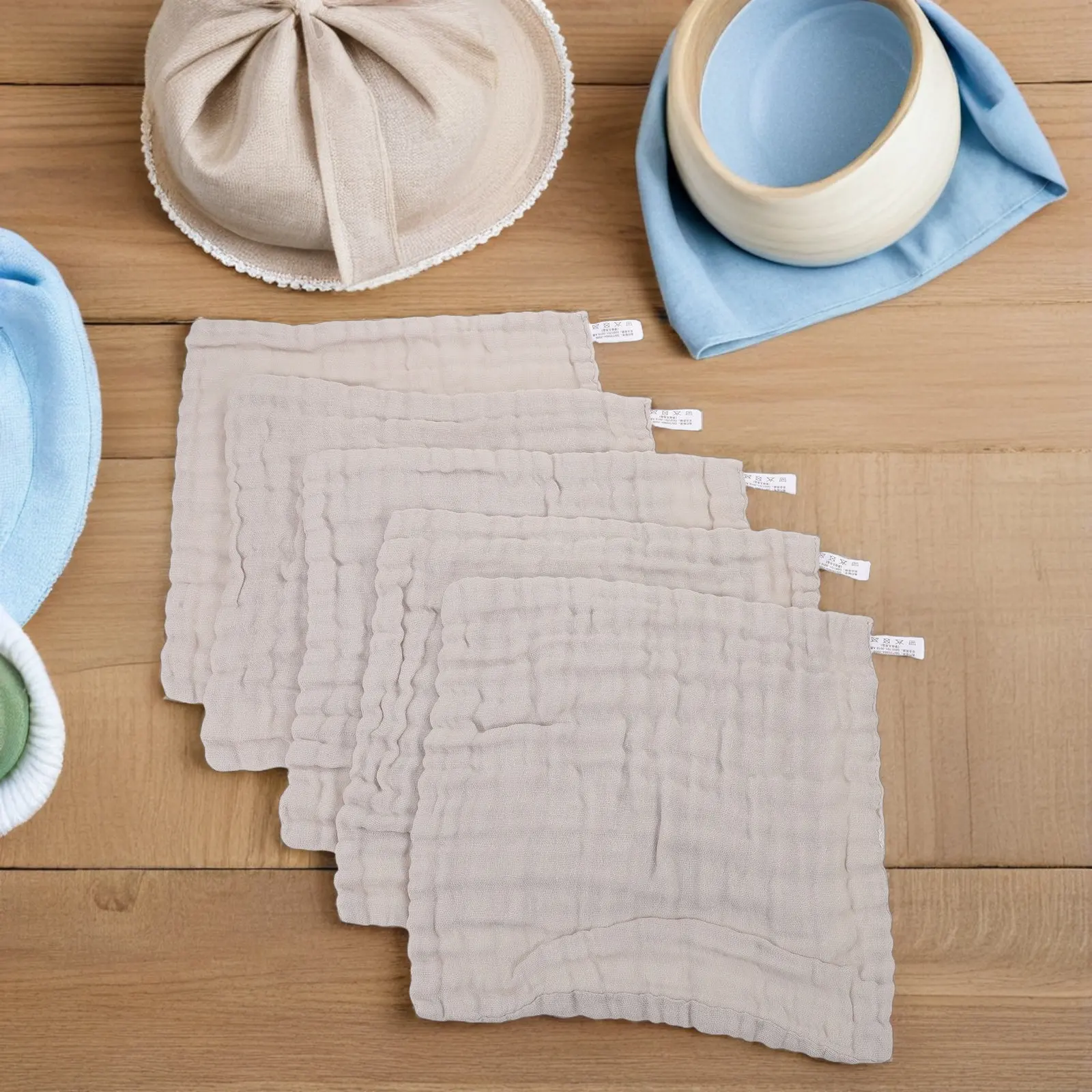 5Pcs Baby Muslin Burp Cloths Ultra Soft Absorbent Cotton 6 Layers Newborn Feeding Dribble Bibs Infant Face Towels Muslin Bath