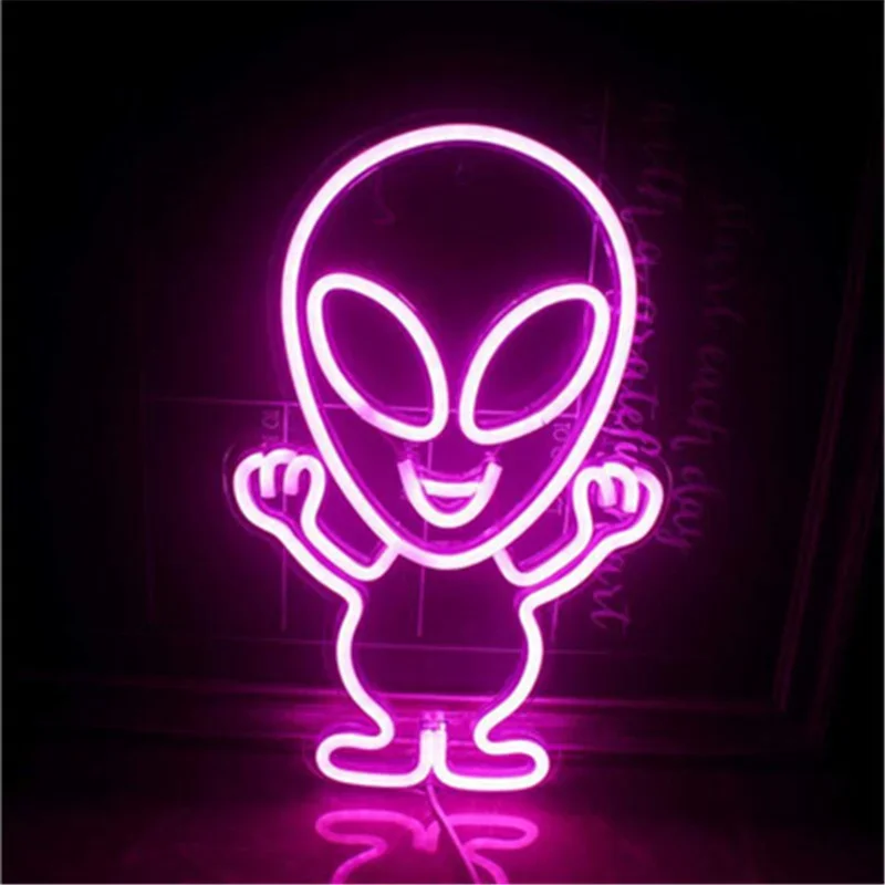 Alien Shape Led Lights Back Panel Neon Sign for Children's Gifts Home Wall Night Light Christmas Decoration Neon Lamp Room Decor