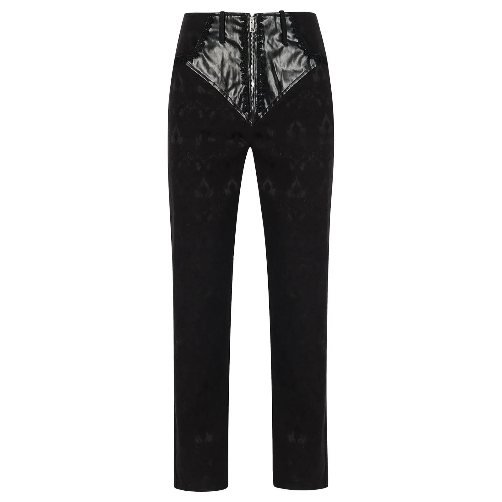 Men'S Medieval Steampunk Pants Jacquard Leather Stylish Black Gothic Slim Fit Victorian Noble Vintage Trousers Outwear