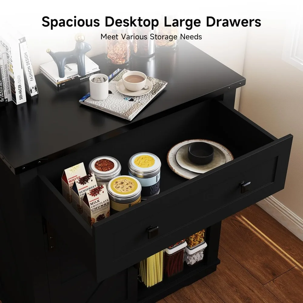 Coffee Bar Cabinet, Farmhouse Sideboard Buffet Cabinets with Storage, Wine Glass Rack, Sliding Barn Door, Customized