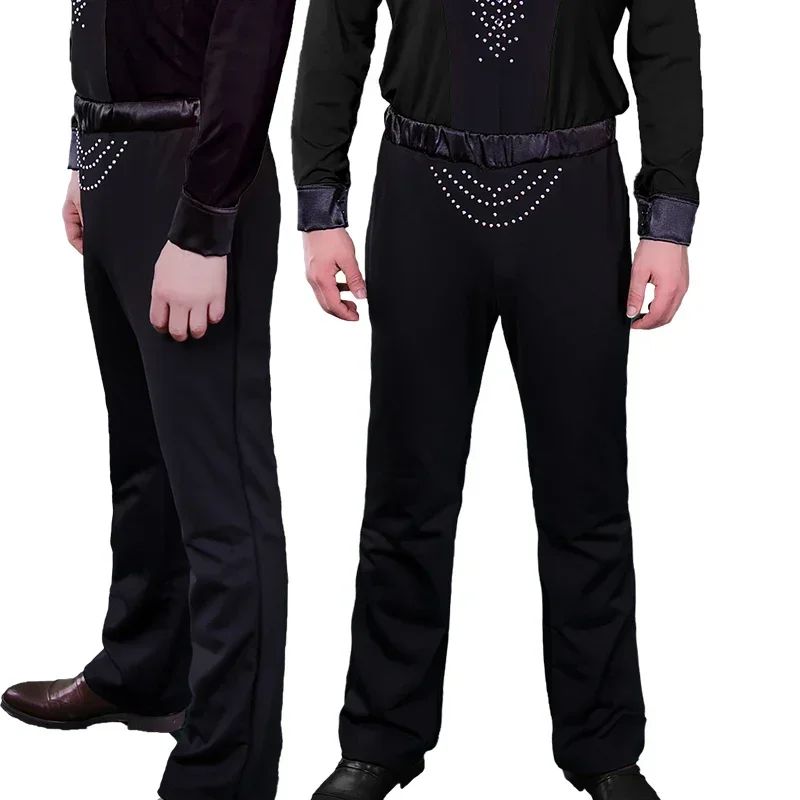 

Professional Men Black Latin Dance Pants Boys Adult Satin Ballroom Dance Pants Salsa Tango Rumba Samba Cha Cha Latin Trousers