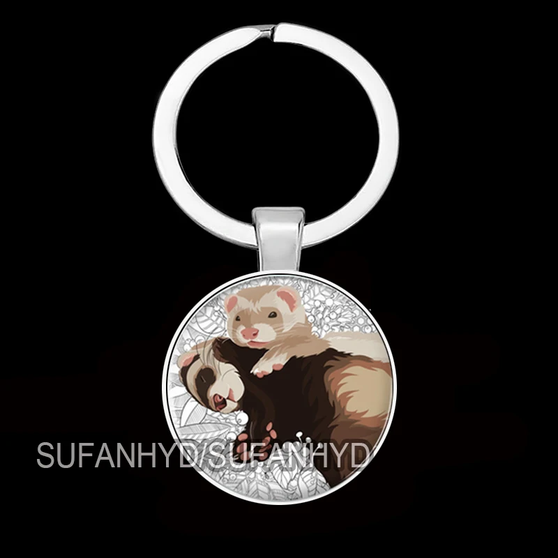 New Cute Ferret Key Chains House Cute Animal Keychain Glass Lovely Gift for Women