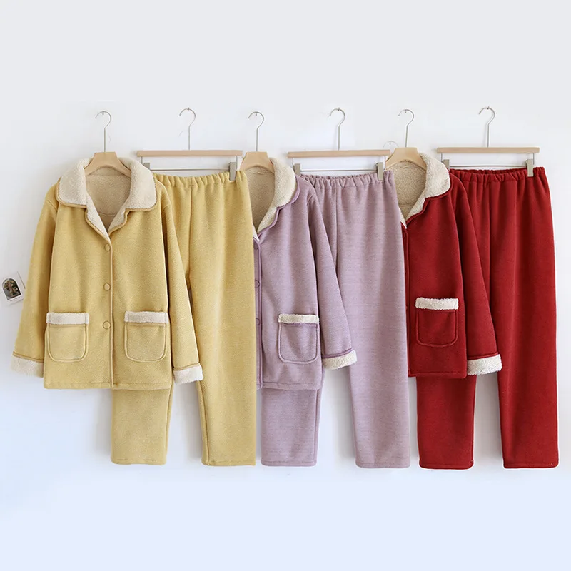 

Новая зимняя плюшевая одежда для сна, теплый пижамный комплект, женские толстые пижамы, ночная рубашка, женская домашняя одежда из двух предметов