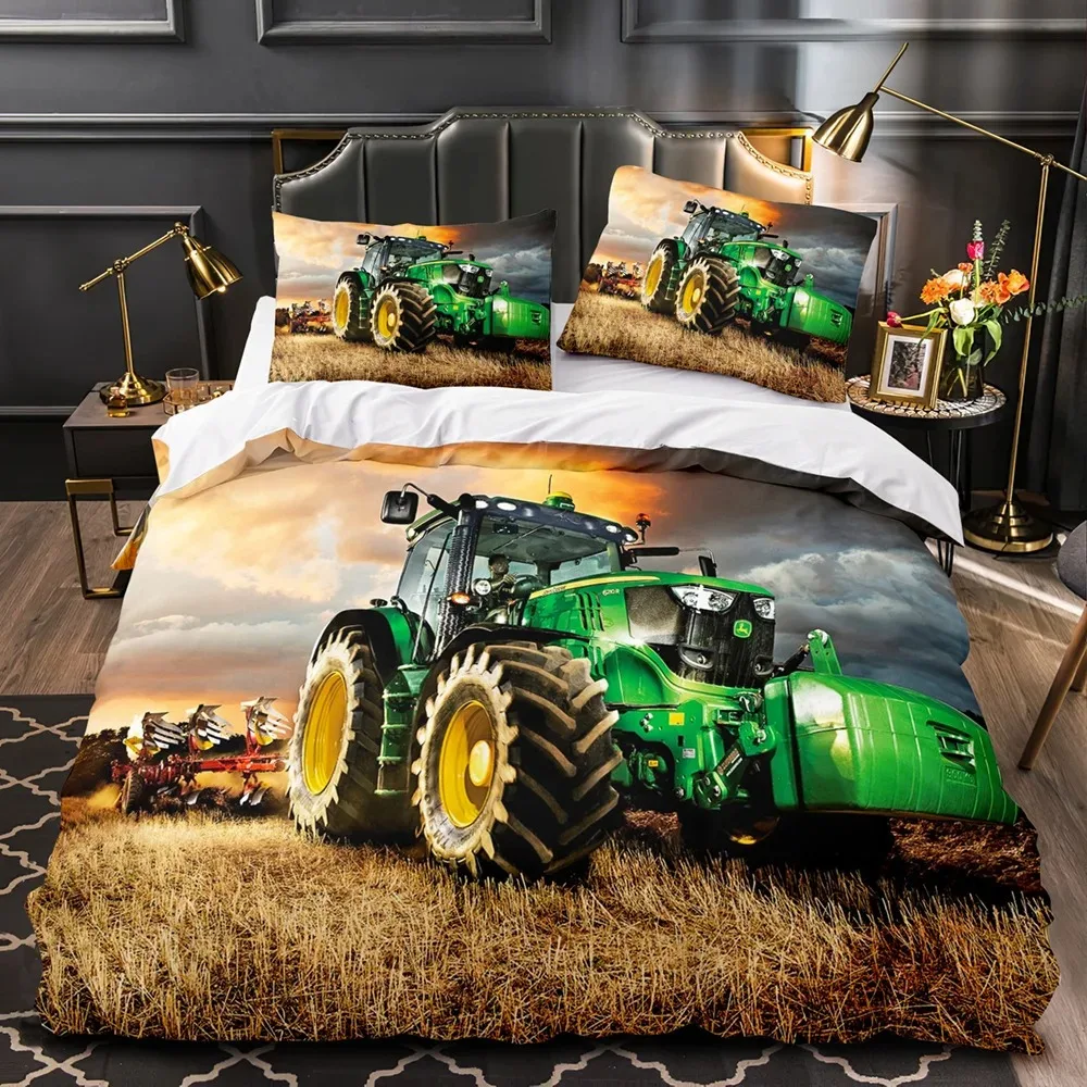

Boys Tractor Printed Bedding Set Men Construction Cars Pattern Comforter Cover For Kids Heavy Machinery Vehicles Duvet Cover