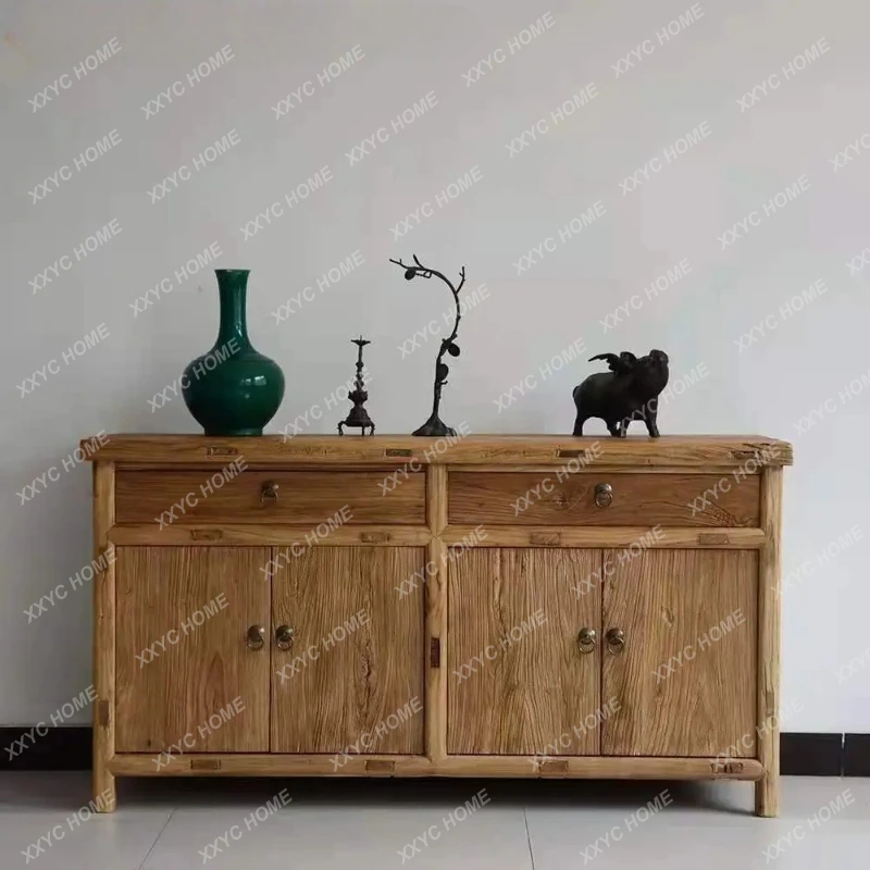 

Old elm dining side cabinet solid wood locker Chinese side cabinet retro door panel home