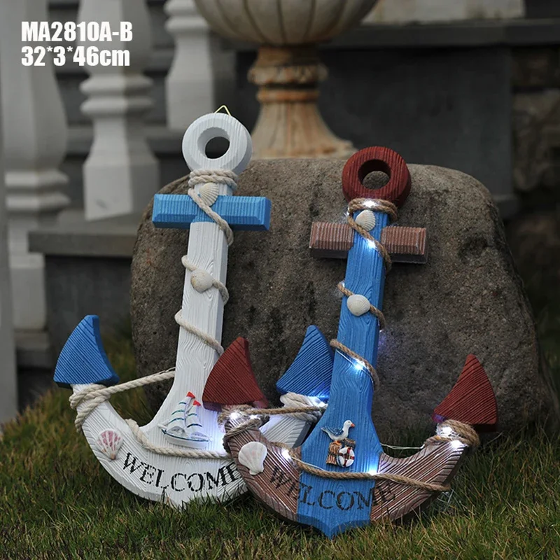 46cm Anchor Mediterranean Style Decorative Boat Handmade Wooden Children\'s Room Pendant Crafts Home Decorations Accessories