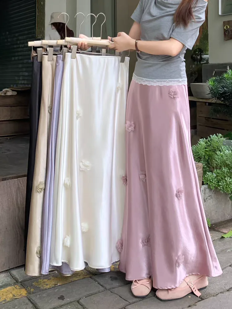 2025 Summer New: French Style 3D Flower High Waist Figure-Flattering Mermaid Tail Midi Skirt