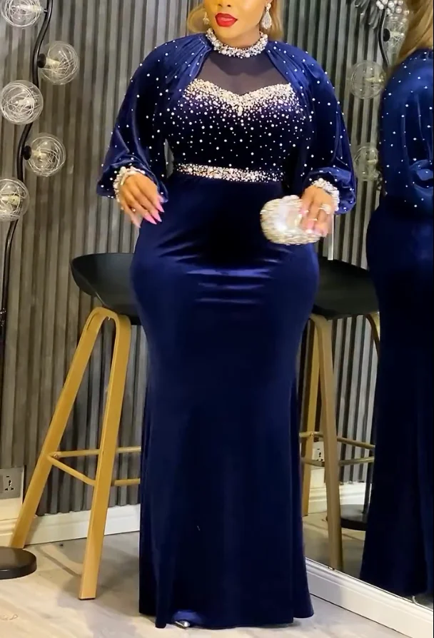 فساتين الحفلات الأفريقية الموضة للنساء دبي أنقرة الزفاف مساء ثوب مخملي حجم كبير فستان ماكسي تركيا أنيق لعيد الميلاد #4