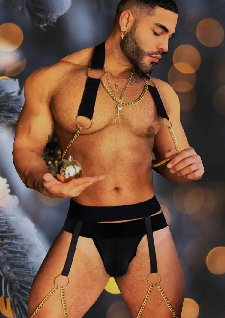 الرجال القوطية سلسلة الجسم تسخير الأشرطة الجلدية قابل للتعديل مع سلاسل الصلب الشرير مشد سترة بديل موضة BDSM هالوين #6