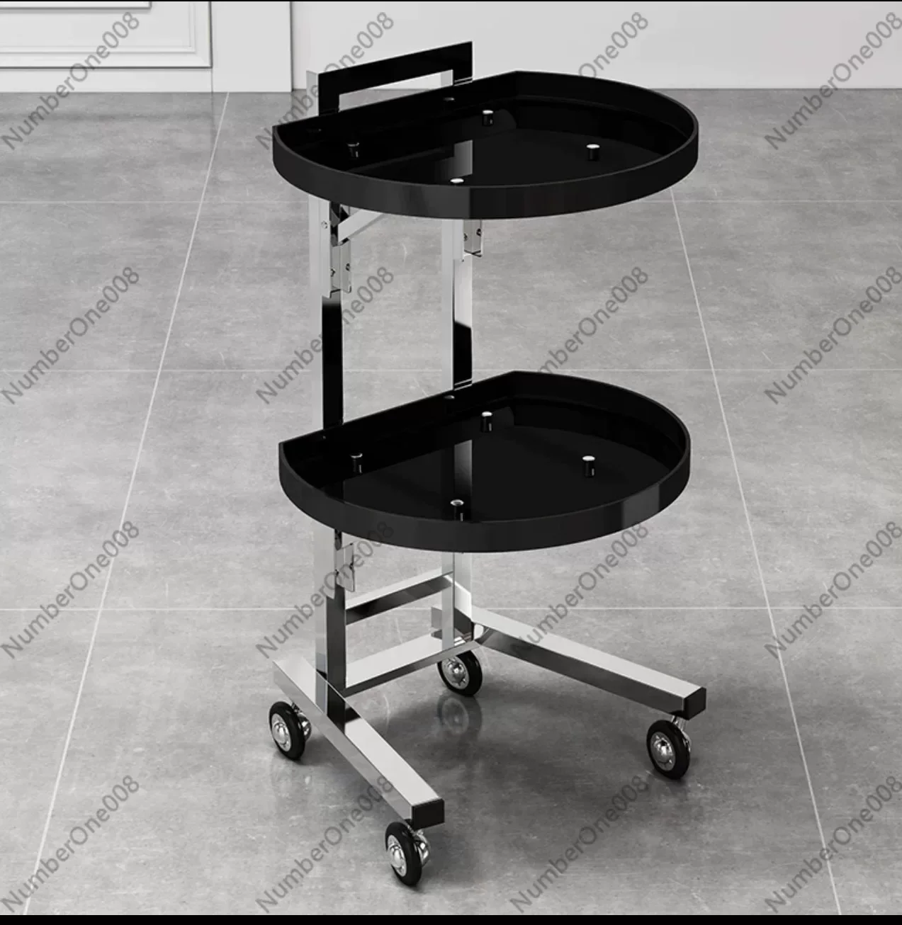 2-Tier Stainless Steel Trolley, Foldable Storage Cart for Beauty Salon Barber Shop Supermarket Use