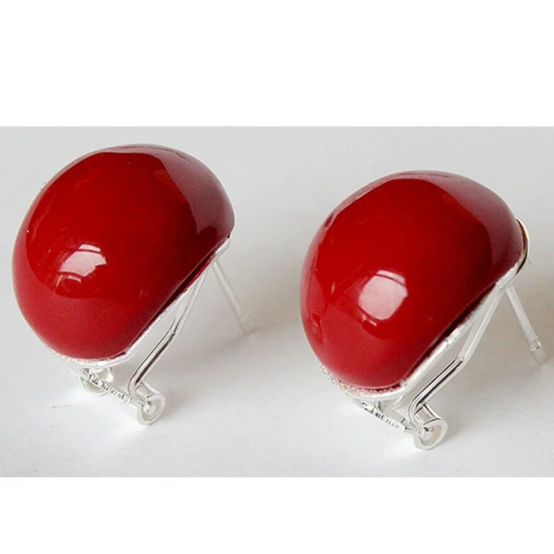 

charm 925 Silver 18mm Red Coral Beads Earrings lady's fashion jewelry