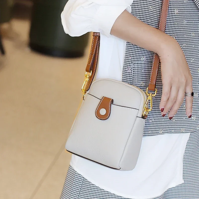 Genuine Cowhide Leather Mini Crossbody Phone Bag for Women Small Shoulder Bag with Gold Hardware Designer Luxury Messenger Bags