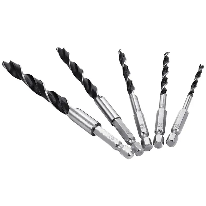 HSS 1/4 pollici codolo esagonale Brad Point punte elicoidali Set cambio rapido 5 pezzi 4 - 10mm per utensili in legno