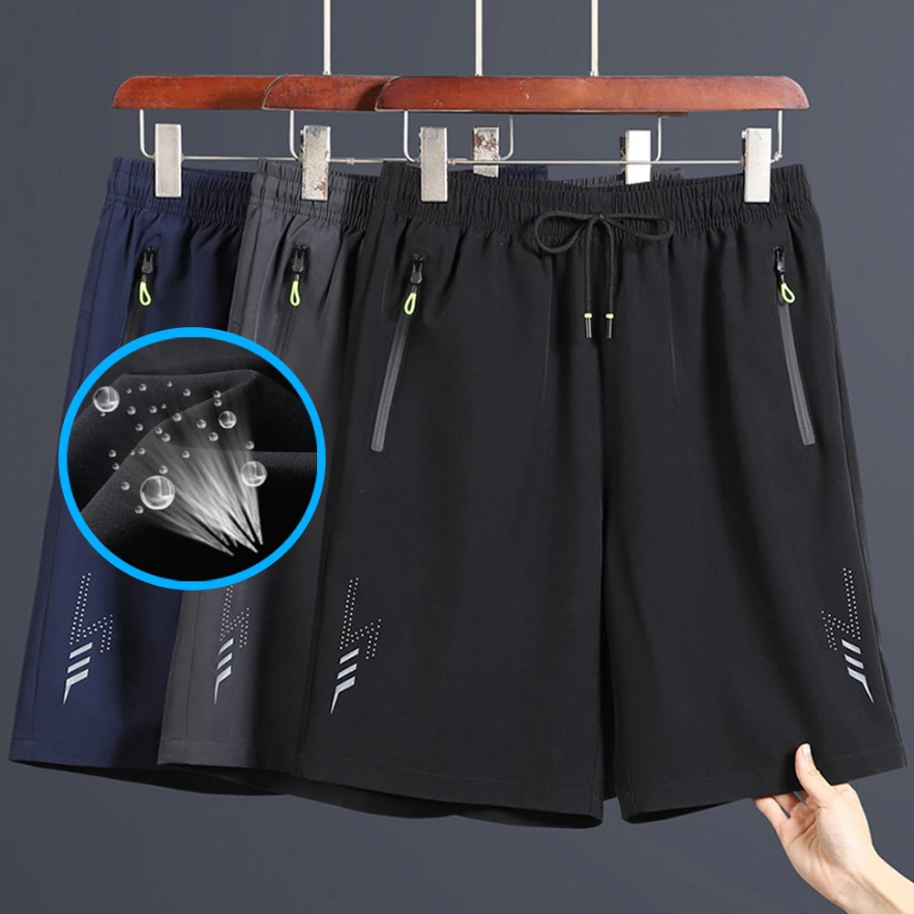 

Летние мужские шорты для тренировок в тренажерном зале с карманами на молнии, тренировочные шорты для бега, мужские быстросохнущие дышащие спортивные шорты