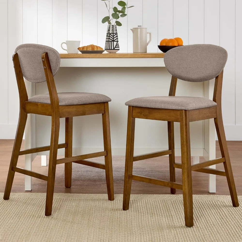 

Bar Stool Set of 2, Mid-Century Modern Upholstered Wood, Armless Counter Height w/Seat Cushion,