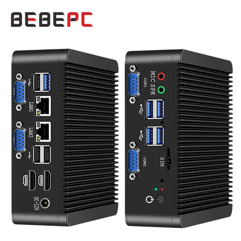 BEBEPC Industrial Mini PC with J5005/N4000 Support Linux WiFi 4xRS232/485 8xUSB Fanless Desktop Computer Windows10 Pro Ready