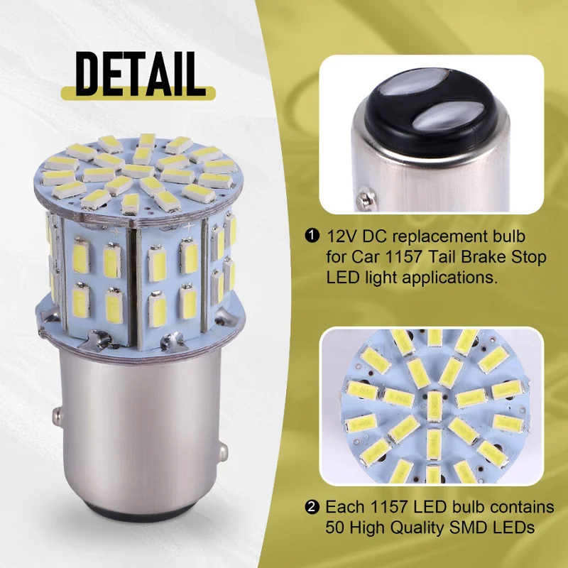 HOHO 2Pcs 6000K White 1157 50SMD Tail Brake LED Lights Bulb BAY15D 12V
