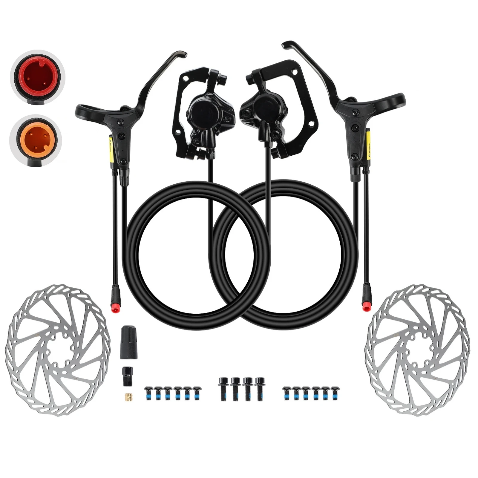 

EBIKE 2PIN and 3PIN power-off hydraulic brake kit, for the left front and right rear.2 pistons, 180mm discs
