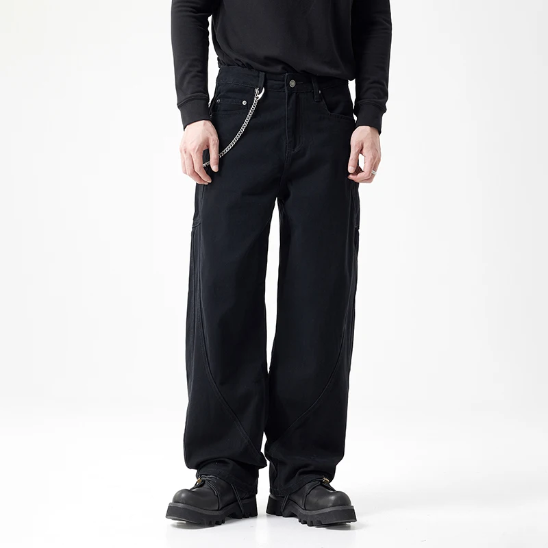 

Wide Leg Bending Knife Denim Pants Plus Size Baggy Jeans Men Streetwear Fashion Hip Hop Denim Cargo Jeans Pants Trousers