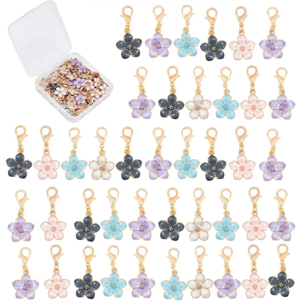 1 Box 50Pcs Stitch Markers Crochet Stitch Marker Spring Sakura Flower Charms Zipper Pull Clip On Removable Lobster Making Kit