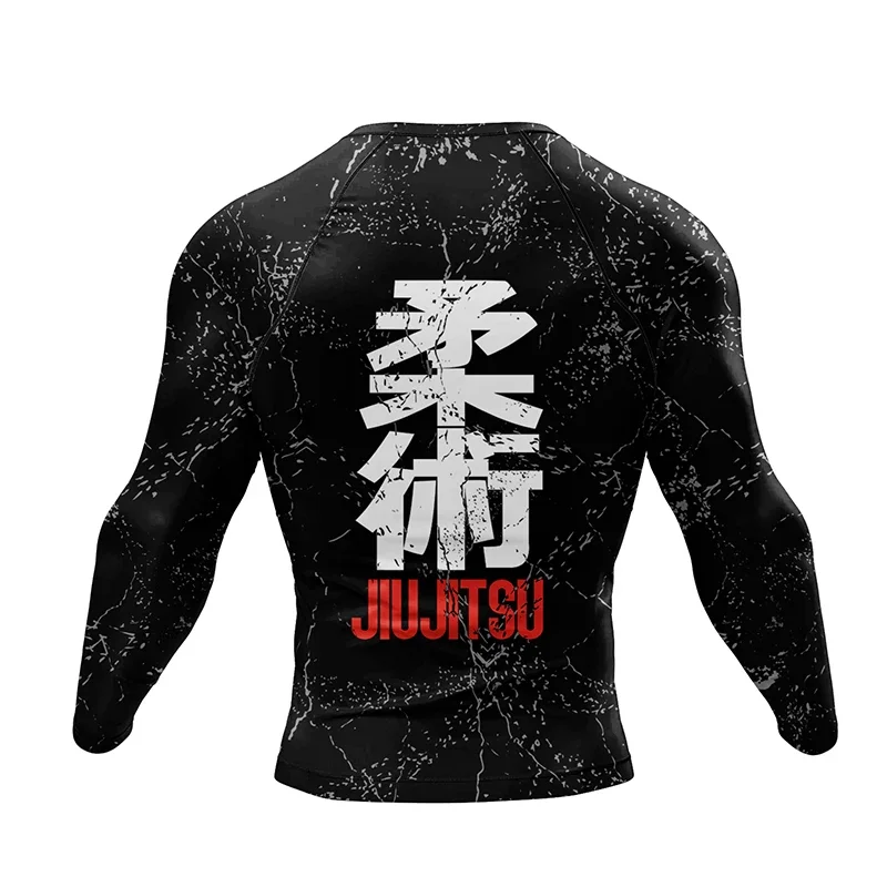 T-shirt et pantalon Jiu Jitsu Rashguard MMA pour hommes, herbe grappin brésilienne, garde anti-éruption de boxe, vêtements de sport, shorts de sport, nouveau, ensemble de 4 pièces