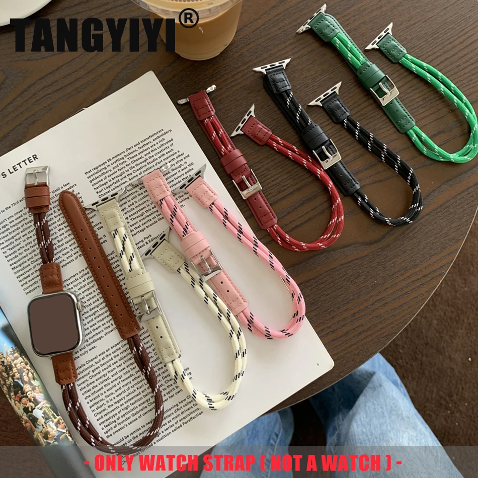 Fashion Nylon Rope Strap For Apple Watch Band S10 9 8 7 6 SE 5 4 38/40/41/42/44/45/46/49mm IWatch Ultra 2 Double Circle Bracelet