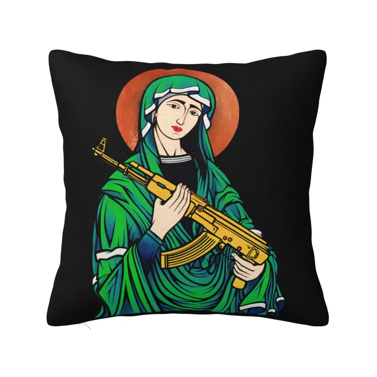 2018 New Arrival Blessed Virgin Mary Madonna Kalashnikov Gun Top Pure Cotton Men Pillow Case